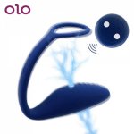 OLO Male Electric Shock Penis Ring Anal Plug Vibrator Wireless Remote Control Prostate Massager Vibrator Ring Sex Toys For Men