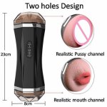 Two Channel Automatic Male Masturbator Blowjob Pussy Sucking Realistic Vagina Sex Machine Aircraft Cup Oral Sex Toys For Men