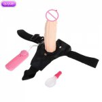 Quyue Sex Toys For Couple Women Wear Vibrating Realistic Dildo Strap-on Vibrator Hollow Penis Sleeve Sex Products For Lesbian