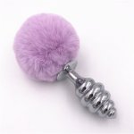 Anal Plug Light Purple Rabbit Tail Stainless Steel Butt Stopper Sex Toy Butt Plugs Adult Game Products for Couples H8-63C