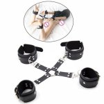 Adult Games Leather Cross Handcuffs Bdsm Fetish Hand Bondage Slave Restraints Harness Wrist Ankle Cuffs Sex Toys For Couple