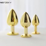 Zerosky, Zerosky 3Pcs/lot Plug Anal Sex Toy for Women Buttplug Titanium alloy Metal Jeweled Sexy Stopper S/M/L Gold Sex Toys for Lover