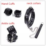 Black PU Leather Bdsm Bondage Restraint Fetish Sex Slave Collar And Leash, Hand Cuffs, Ankle Cuffs, Adults Sex Toys For Couples