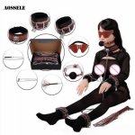 Leather Mouth Gag Ball,Eye Mask,Whip,Nipple Clamps,Hand Cuffs Set Fetish BDSM Bondage Slave Flirting Adult Sex Toys For Couples