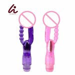 Purple/Pink Dual Penetrator Anal Vibrator Dildos & Anal Beads Multiple Speeds Anal Stimulator Sex products