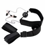 Back Handcuffs Neck to Wrist Restraints Kit Behind Back Handcuffs Neck Collar Nipple Clamps Chain Bondage Slave Sex Toys