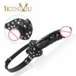 iKenmu BDSM Bondage Double-Ended Dildo Silicone Oral Sex Mouth Penis Gag Sex Toys for Couple Harness Lesbian Erotic Toys