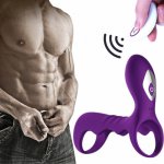 Vibrator Penis Ring Silicone USB Rechargeable Delay Lasting Cock Rings Ejaculation Lock Adult Sex Toys Men-35