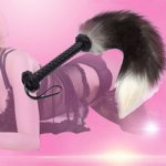PU Leather Handle Fox Tail Fur Whip Fetish Ass Spanking Paddle Bondage Flogger Whip BDSM Flirt Slave Erotic Sex Toys For Couples