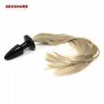 Unisex Butt Plug Faux Pony Tail,Fetish Animal Role Play Horse Anal Plug Tail,50cm Long Silky Tail,Sex Toys,Sex Products