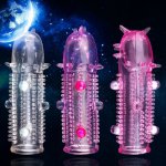 Silicone Spike Dotted Ribbed Reusable Condoms Orgasm Delay Extension Penis Sleeve For Men Penis Extender Dildo Toys