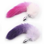 Fox, New white pink purple color fox tail small medium large Anal Plug beads Metal Butt plug Role Play Flirting Fetish sex Toy Women