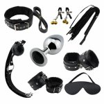 8 Pcs SM Restraints with Blindfold Wrist Gag Stainless Steel Anal Plug Bed Gay Bondage Kit for Bedroom Couple Lover Sex Toys