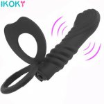 Ikoky, IKOKY New Double Penetration Anal Plug Dildo Butt Plug Vibrator For Men Strap On Penis Vagina Plug Adult Sex Toys For Couples