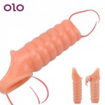 OLO Erotic Vibrating Sleeve Penis Enlargement Rings Adult Products Reusable Dildo Extender Sex Toys for Men