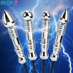 IKOKY Electric Shock Butt Plug Dildo Metal Anal Vaginal Plug Pulse Therapy Parts Electrical Sex Toys For Men Women