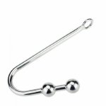 stainless steel anal beads hook hole Double balls metal butt plug metal BDSM bondage slave Dilator sex toy for man