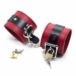 Women Black Leather Red with Copper Lock Handcuffs couples Binding Toys Adjustable Erotic Female Femdom Bdsm Strapon Accessories