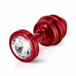 Diogol, Prążkowany ozdobny plug analny - Diogol Ano Butt Plug Ribbed  Red 25mm Czerwony