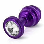 Diogol, Prążkowany ozdobny plug analny - Diogol Ano Butt Plug Ribbed  Purple 35mm