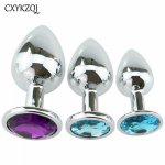 CXYKZQJ 3Pcs Set Blue Round Stainless Steel Big Anal Plug Metal Anal Sex Toys For Erotic Products For Women Couple