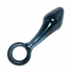 Smooth Transparent Black Glass Anal Plug With Pull Ring Prostate Massager Butt Plug Anal Expander Sex Toys For Couples