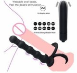 3 Colors Double Penetration  Vibrating Strapon Three People Anal Dildo Strap On Vibrator Anal Trainer Sex Toys for Male Men Gay