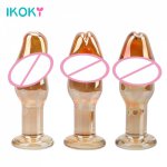 Ikoky, IKOKY Gold Crystal Glass Dildo Anal Butt Plug Adult Sex Toys for Women Men Gay Female Masturbation Fake Penis Sex Products