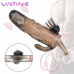 VATINE Double Vibrator Penis Sleeve Penis Extender Delayed Ejaculation Sex Toys Man Reusable Condom For Men Cock Enlargement
