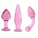 3PCS Pink Crystal butt plugs set Pyrex glass anal dildo ball bead fake penis female masturbation sex toy for adult women men gay