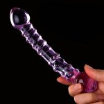 Double Ended Crystal Purple Pyrex Glass Dildo, Artificial Penis Granule and Spiral G Spot Simulator Adult Sex Toys for Woman