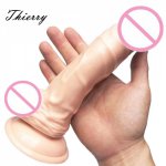 Thierry 20.5 x 4.3cm Realistic Flexible Erotic Textured dildo Shaft testis penis dick with suction cup Sex Toys For Women