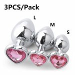 3 Pcs Stainless Steel anal plug Butt Stimulator Toys Smooth Metal Crystal Jewelry Heart Shaped Sex Toys for Couples gay Anal