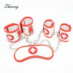 Thierry 3 pcs/Set PU Leather nurse blindfold handcuffs footcuffs Bondage Restraint  cosplay Sex toys products for couples