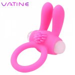 VATINE Rabbit Penis Ring Vibrator Silicone Adults products Delay Ejaculation Vibrating Men's Cock Ring Shocking Member