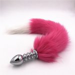 Fox, Rose Red And White 40cm Fox Tail Anal Plug Metal Erotic Butt Plug Sex Toy for Women And Man Adult Sex Products Sex Toys