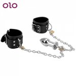 OLO Handcuff Bondage Kit with Anal Plug Leather Wrist Cuff Adult Products Sex Toys For Women Enema Anal Plug Sex Restraints