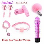 6 Pcs  Erotic Sex Toys For Woman Adult Games Handcuffs/Chest Sticks/Anal-Plug Massager/SM Ball/Rope/BDSM Game for Women