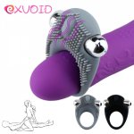 EXVOID Delay Ejaculation Clitoris Massager Penis Vibrating Ring Bullet Vibrator Sex Toys for Men Male Cock Silicone Rings