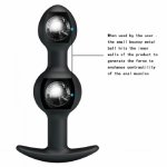 Pretty love silicone anal plug dual balls stimulation inner bouncy metal ball enhance contractility prostate massager Sex toys