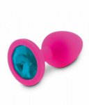 Korek analny silikonowy z kryształkiem s różowo-niebieski | 100% dyskrecji | bezpieczne zakupy