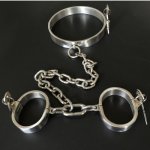 2020 Stainless Steel Lockable Neck Collar Handcuffs With Chain Hand Cuffs Bondage Set Restraints Fetish SM Sex Toy for Women Man