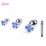Four Leaf Clover Jewelry Butt Plug with Vibrator Sex Toys Stainless Steel Adult Sex Anal Butt Products Erotic Sex Toys for Wome