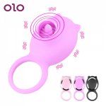OLO  Penis Ring VibratorRotation Oral G-spot Massage Tongue Licking Vagina Clitoris Stimulate Cock Ring 3 Speed Sex Toys for Men
