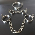 304Stainless Steel bondage set Neck Collar Handcuffs Ankle Cuffs Slave bdsm Restraints Adult Games Sex Toy For Men Woman Couples