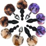 Anal Plug Tail Leopard Print Plush Butt Plug Silcone Anal Beads Stainless Steel Anal Sex Toys for Woman Men Gay Adult Erotic