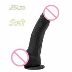 25CM Black Liquid Silicone Huge Dildo Soft Realistic Penis ForVagina G-spot Stimulator Powerful Suction Cup Sex Toys for Woman