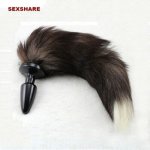 White Anal plug Faux fox tail Stainless steel butt plug cat tail cosplay anal sex toys metal butt plug dog tail for women