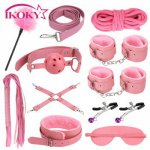 Ikoky, IKOKY Handcuffs Nipple Clamps Adjustable PU Leather Sex Tools For Adults Sex Games Sex Toys for Couple Rope Whip  SM Bondage Set
