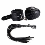 Hot sale Adjustable PU Leather Plush Handcuffs and Leather Whip women Restraints BDSM Bondage Sex adult Toy Exotic Accessories